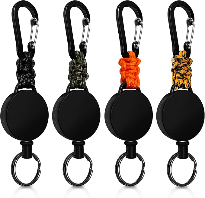 Retractable Keychain 4 Pieces Heavy Duty Carabiner Badge Holder Retractable Badge Reel ID Holder Extendable Key Ring Key Holder (Black + Green + Orange + Orange-Black)