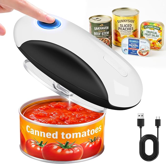 Electric Can Opener, USB-C Rechargeable One Touch Hands Free Automatic Can Openers for Most Can Sizes Smooth Edge, Safe and Easy to Use for Seniors, Arthritis Sufferers, Kitchen and Camping