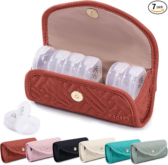 BAGSFY Weekly Pill Organizer 2 Times a Day in a Cute Fabric Pill Case, Medicine Bag, AM PM Pill Box 7 Day, Portable Medication Travel Case for Pills, Vitamins, Fish Oils, Supplements.