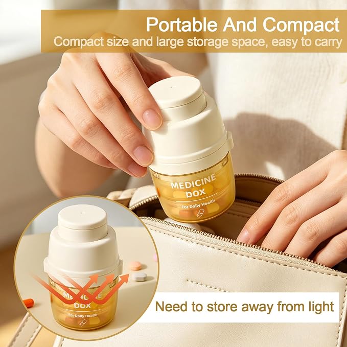 Portable Pill Cutter with Water Cup, 1/2 and 1/4 Tablet Splitter Pill Grinder Crusher Storage Box, ABS Stainless Steel Multifunctional Travel Medicine Organizer