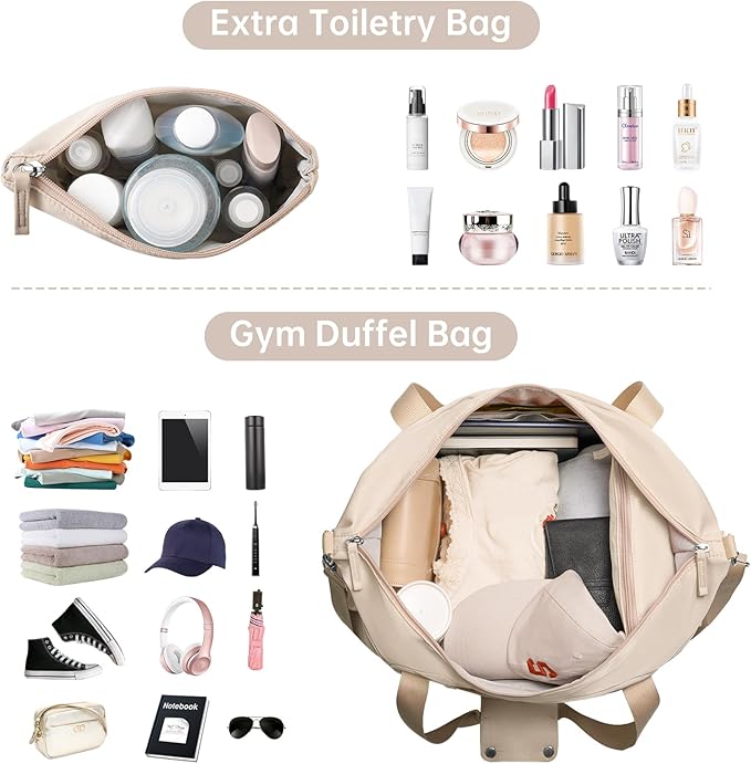 Gym Bag for Women, 45L Carry On Travel Duffel Bag with Shoes Compartment, Weekender Overnight Bag with Wet Pocket for Women, Travel, Gym, Weekend, Large Size