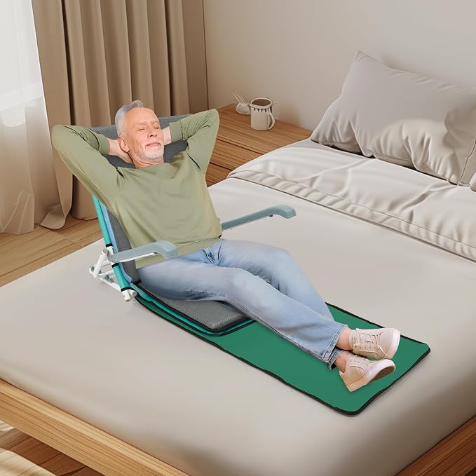 Adjustable Bed Backrest, Portable Folding Backrest for Elderly Patient Care, 20-75° Adjustable Lifting Back Support with 198 lbs Weight Capacity (Lake Blue)