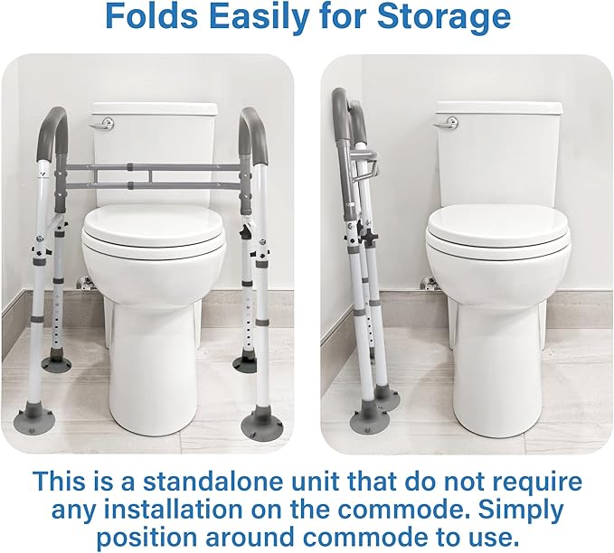 Vaunn Medical Deluxe Adjustable and Foldable Toilet Safety Frame, Bathroom Handrail Assist Grab Bar Handle (White, Adjustable Width and Height)