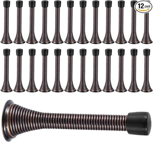 KISEER 24 Pack Spring Door Stops 3 1/4 Inch Flexible Heavy Duty Spring Door Stopper with RustProof Screw Rubber Bumper Tips (Antique Brass)