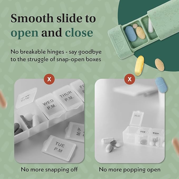 Pillar - 7 Day Pill Box Organiser | BPA-Free Wheat Straw Pill Organiser | Beautiful Tablet Organiser for Travel and Home (Off White)