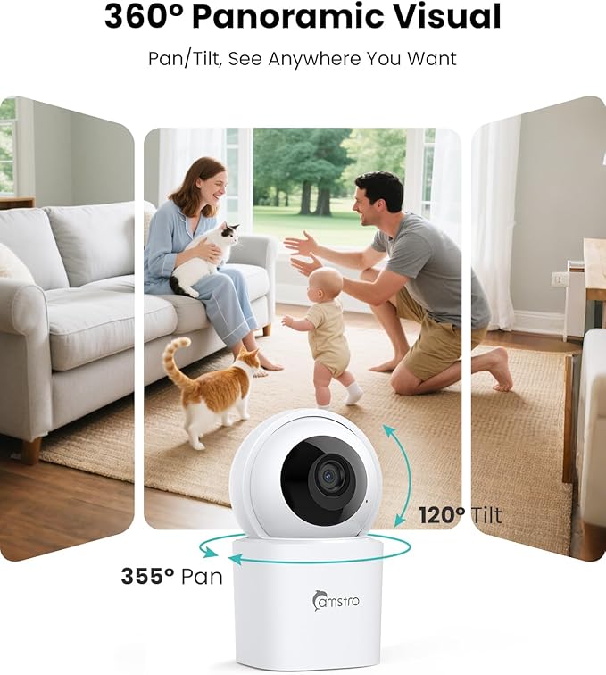 3K Indoor Security Camera,360°PTZ Home Baby/Pet Monitor,Auto Tracking,5MP Night Vision,2.4/5GHz WiFi,Motion & Sound Detection,2-Way Audio,SD Card/Cloud Storage,Works with Alexa,No Monthly Fee