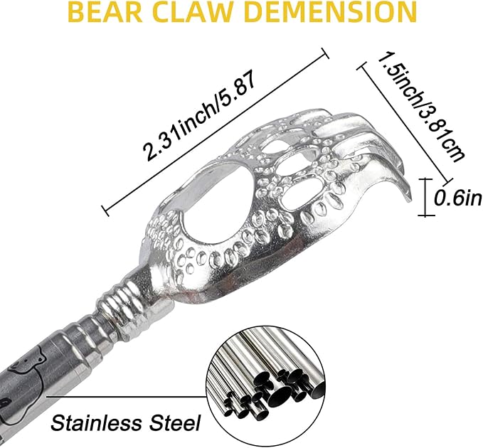 WOVTE Back Scratcher, Bear Claw Telescopic Back Scratcher Stainless Steel Back Massager, Back Scratcher for Men Women Gifts for Men Stocking Stuffers for Men Women Mens Gifts(Yellow)