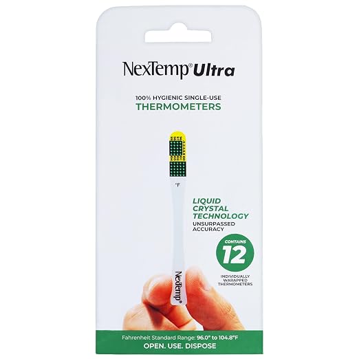 Ultra Disposable Thermometer (12-Pack, Fahrenheit) — Oral Thermometer for Adults, Single Use, Battery Free, Hygienic, High Accuracy Readings in 1 Minute, for Home, Clinic & Travel