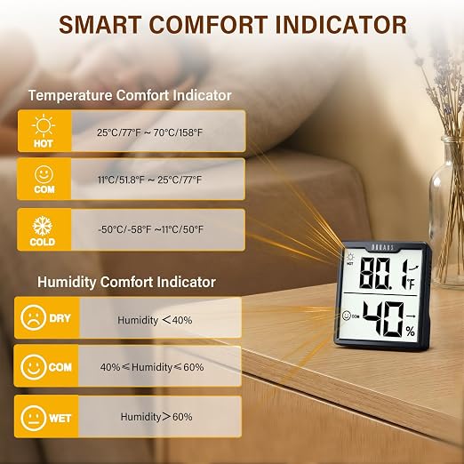 DOQAUS 3 Pieces Digital Hygrometer Indoor Thermometer Humidity Meter, Black | Accurate Temperature and Humidity Monitor for House, Baby Room, Greenhouse, Incubator - Battery Included