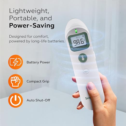 Baby & Adult Forehead Thermometer, Non-Contact, FDA Cleared | 1-Second Infrared Reading, +/-0.4F Accuracy, Dual-Mode Forehead & Object, LED Fever Alert, 35-Memory, AAA Batteries Included