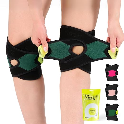 Knee Brace for Women& Men (1 Pair), Knee Braces Wrap Adjustable Compression Sleeve Knee Support with Memory Stabilizers,Knee Support for Knee Pain Relief Meniscus Tear Green 3XL