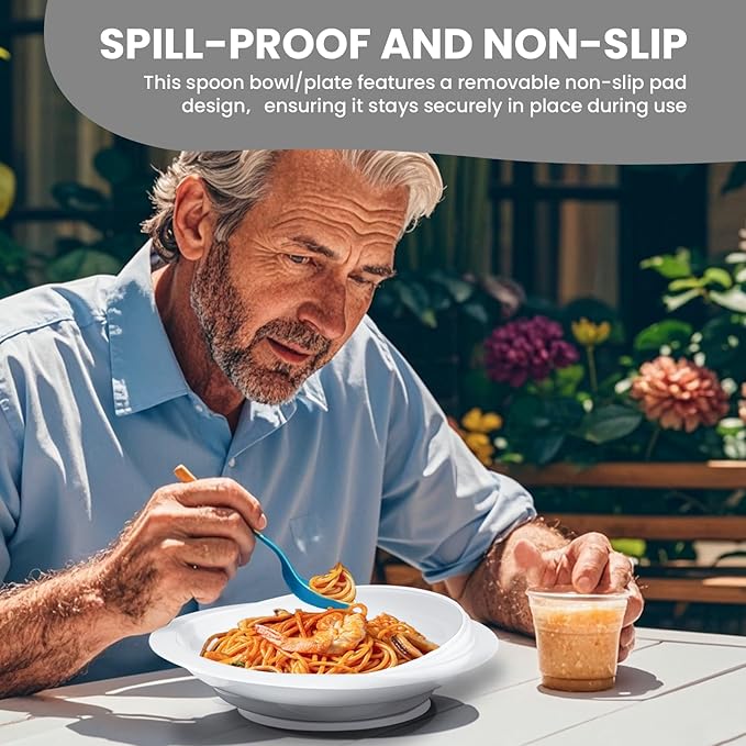 2Pack Spill Proof Scoop Plate with Non-Skid Suction Base, Adaptive Self-Feeding Dinnerware for Elderly and Disabled(White)