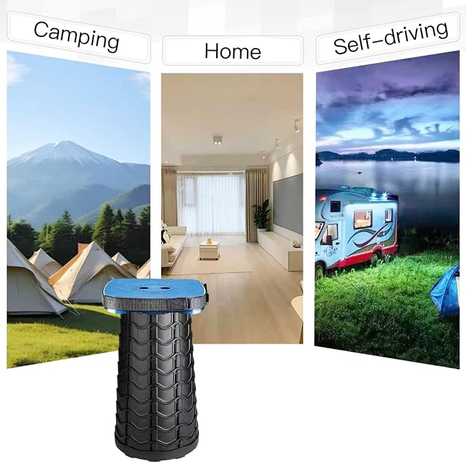 Upgraded Collapsible Stool Portable for Adults Heavy Duty, 620lbs Max Weight, Square Foldable Stool Thickened Telescoping Folding Seat for Camping Hiking, Outdoor, Travel(Square) (Blue)