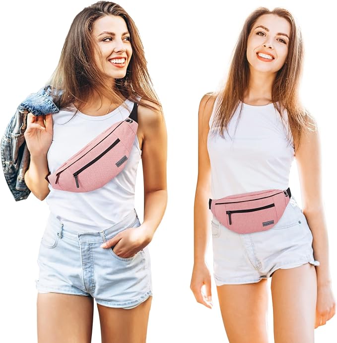 Large Pink Fanny Pack Cross Body Bag with 4-Zipper Pockets Adjustable Strap | Polyester,Gifts for Enjoy Festival Sports Yoga Workout Traveling Running Casual Hands-Free Wallets