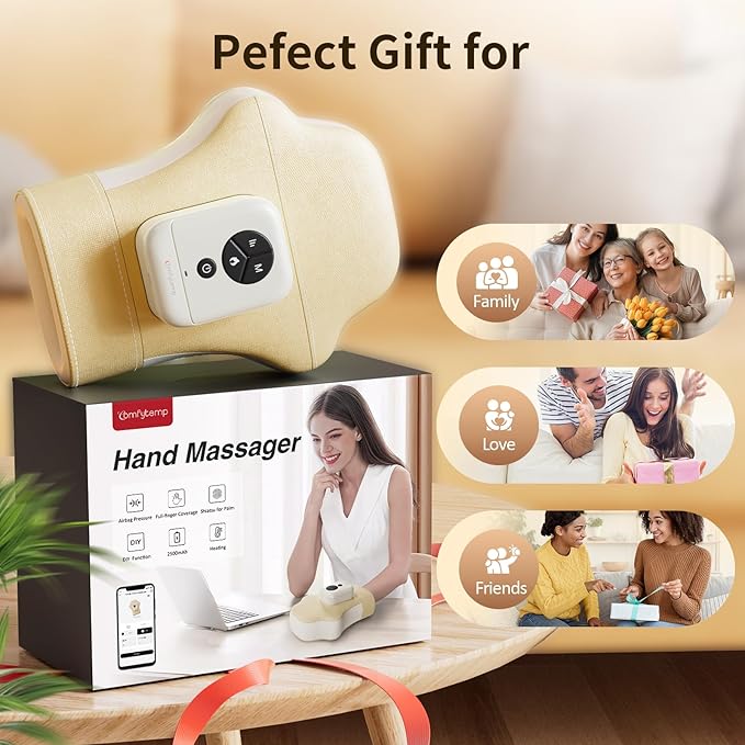 Comfytemp Hand Massager with Heat and Compression, Cordless Fingers, Palm and Wrist Massage Machine for Carpal Tunnel, Arthritis, Circulation and Pain Relief, Birthday Gift for Men Women Seniors