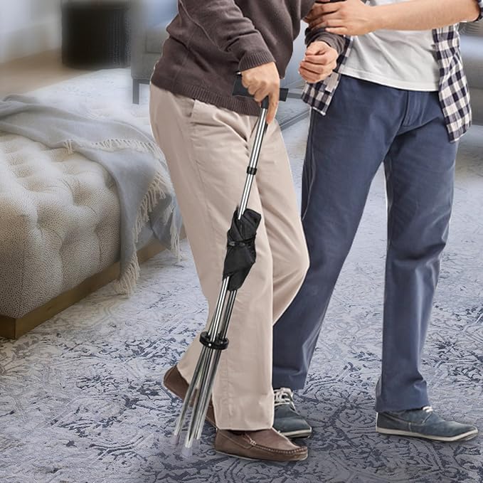 Cane with Chair - 50cm Oxford Cloth Walking Stick, Anti Slip Mobility Aid Stool, Fold Seat for Elderly Adults, Steel Frame Oxford Cloth Support | Portable Travel Hiking Camping Outdoor Convenient
