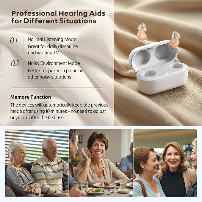 Vivtone Supermini Hearing Aids (Not Amplifiers), Rechargeable Digital Hearing Devices with 16-Channel Sound Processing for Superior Sound Quality, Auto-On/Off, Pair