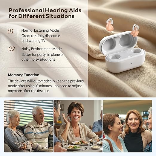 Supermini Hearing Aids (Not Amplifiers), Rechargeable Digital Hearing Devices with 16-Channel Sound Processing for Superior Sound Quality, Auto-On/Off, Pair