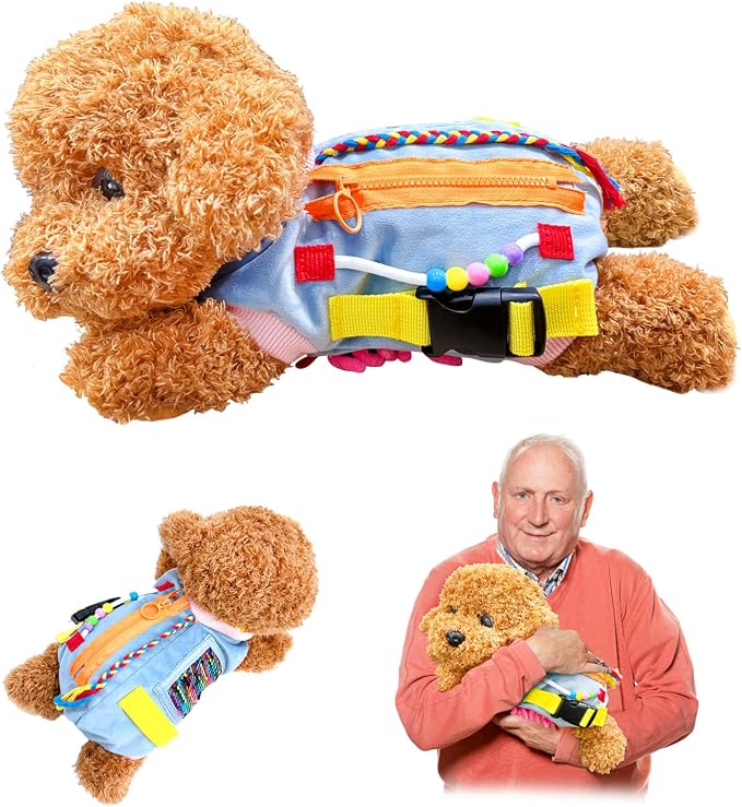 Fidget Sensory Dog Blanket for Elderly | Premium Dementia Activities for Seniors Items | Engaging Sensory Items (pup) for Adults | Gift and Activities for Seniors with Alzheimer