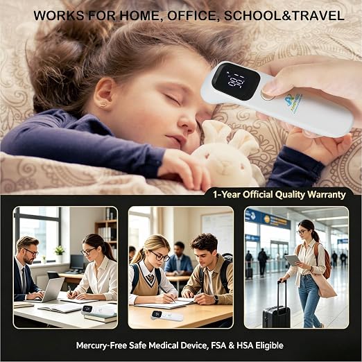 Baby Thermometer No Touch Infrared Forehead | Forehead Thermometer for Babies, Kids and Adults, Fast 1 Second Reading, Quiet Night LED Display, Fever Alert, F/C Switchable