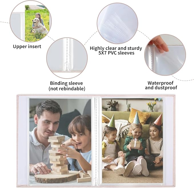 vivinin 2 Pack Photo Album 5x7, Linen Cover Photo Book, Small Photo Album Book for 36 Pockets Hold 72 Pictures, Picture Book for Photos Family Anniversaries Baby Vacations (Off-White)