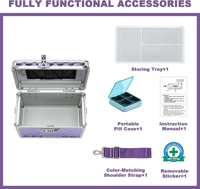 Storage Lock Box with Combination Lock, Lockable Medicine Storage Box, Empty First Aid Box, Security Lock Box, Multipurpose Locking Box for Home and Outdoor Use (Purple, Small)