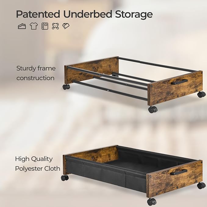FOUCSSOMEI Under Bed Storage with Wheels, Wooden Under Bed Drawers On Wheels, Rolling Under Bed Shoe Storage, Space Saving, Rustic Brown,50L