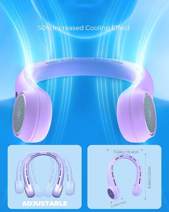 Portable Neck Fan with 4000mAh Rechargeable Battery & LED Display, Personal Cooler for Women/Men, 3-Speed Bladeless 360° Cooling Fans, Stylish Gift for Gym/Travel/Office,Light Purple