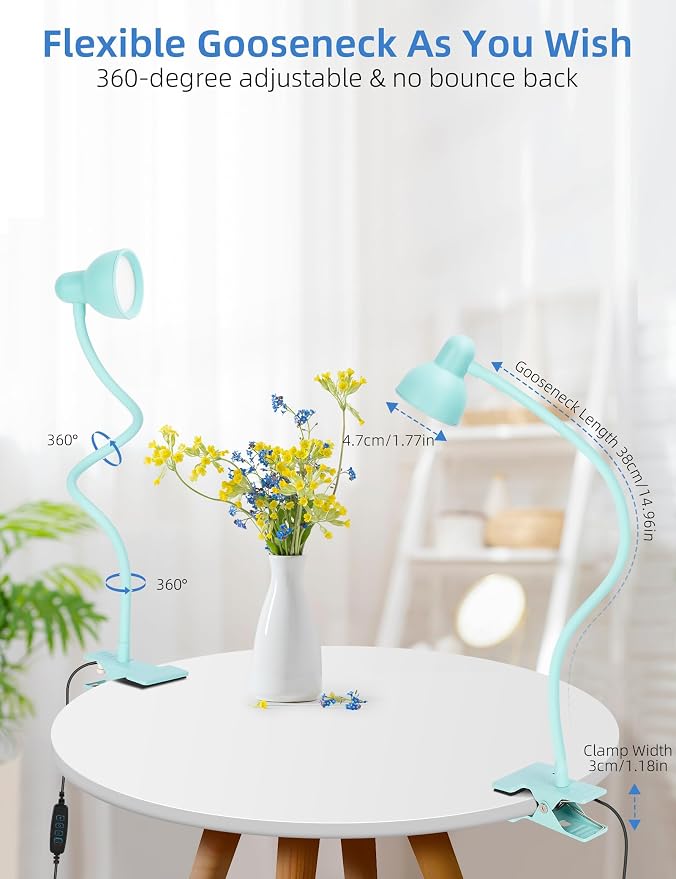 LiFMIRA Reading Light for Bed, Clip-on Desk Lamp 3 Color Modes Teal | 10 Brightness Levels Eye Care Clamp Light Flexible Gooseneck Reading Lamp Clip on Lamp for Bed Headboard Desk Bedside Dorm