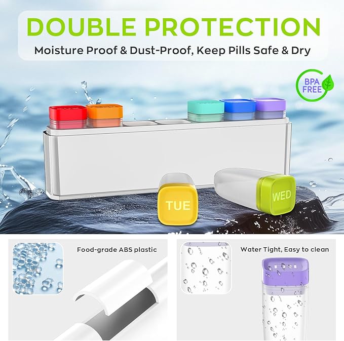 Weekly Pill Organizer 1 Time a Day, HIONXMGA Detachable Travel Pill Box 7 Day, Large Medicine Pill Case Container for Daily Medication Vitamin Supplement Fish Oil, Portable Week Pills Holder, White