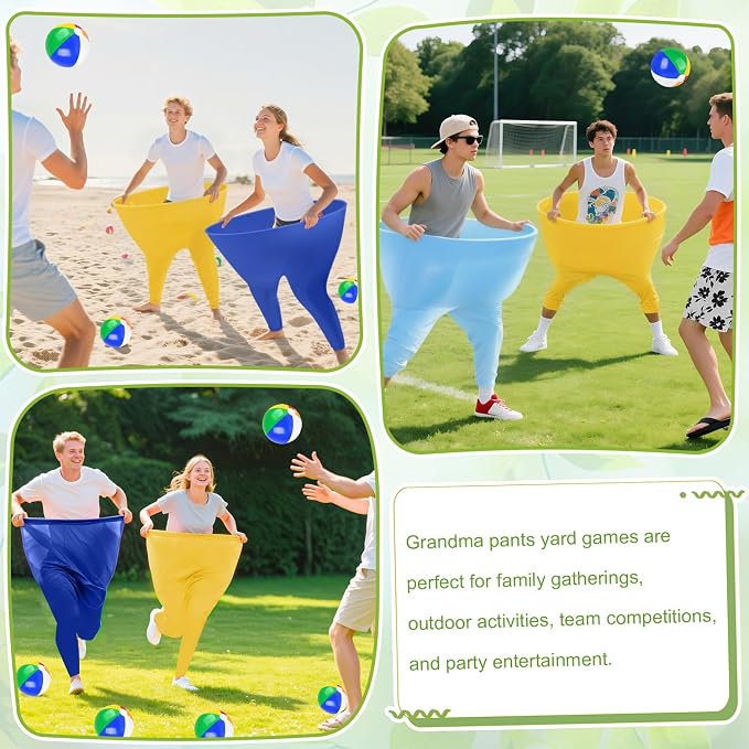 ROMANKAS Granny Pants Outdoor Games for Adults and Family with 8 Bouncy Balls and 1 Air Pump (Random Colors) 2 Pack Color Mixing Oversize Granny Pant Yard Game Giant Pants Games for Outdoor Game