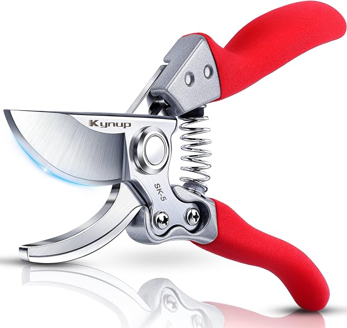 Kynup 8.6" Professional Pruning Shears for Gardening, SK5 Stainless Steel Garden Hand Pruners for Heavy Duty Clean Cuts 4X Easier, Garden Scissors for Arthritis Left Handed, Secure Safety Lock