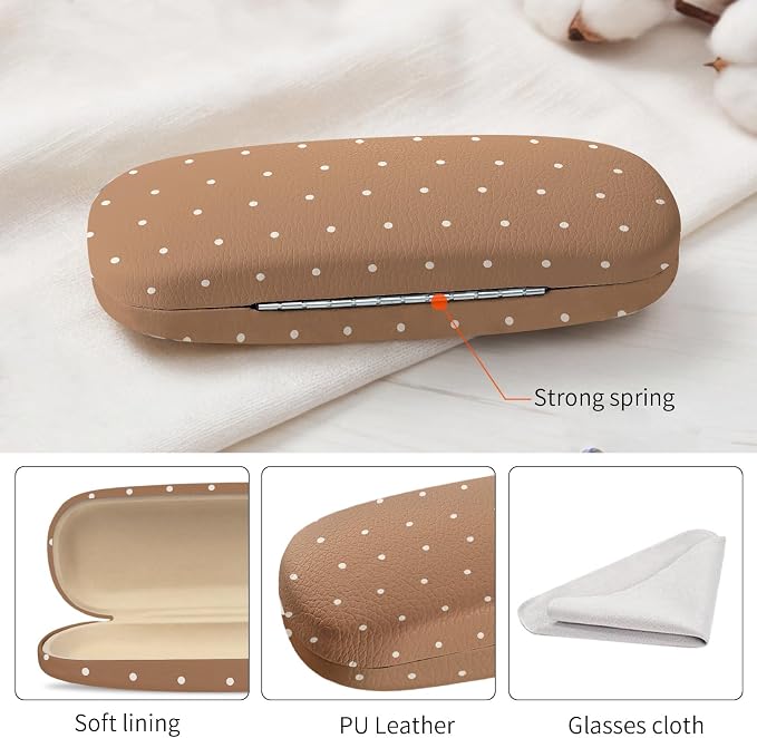 Glasses Case Hard Shell, Cute Sunglasses Case for Women Leather Protective Case for Eyeglass with Cleaning Cloth