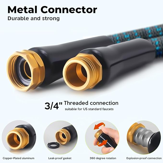 Expandable Garden Hose 100 ft with 10 Function Spray Nozzle, Flexible, Kink Free, Leak-Proof, Ultra Lightweight Retractable Stretch Water Hose 100ft for Yard, Lawn, Car Wash and Outdoor(Black & Blue)