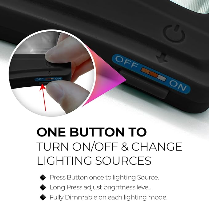 MagniPros 5X Rechargeable Large Ultra Bright LED Page Magnifier with Anti-Glare Lens & 3 Color Dimmable Light Modes, Relieve Eye Strain- Ideal for Reading Small Prints, Low Vision, Seniors