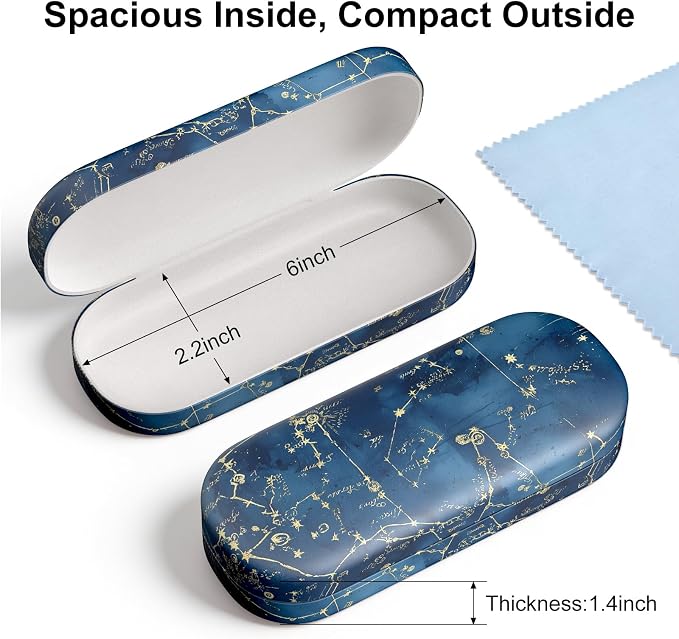 Hard Shell Leather Sunglasses Case,Classic Fashionable Cute Large Glasses Case for Women Men,Sunglass Eyeglasses