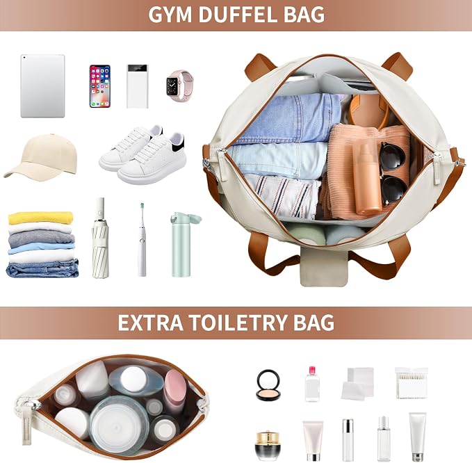 Gym Bag for Women, 45L Carry On Travel Duffel Bag with Shoes Compartment, Weekender Overnight Bag with Wet Pocket for Women, Travel, Gym, Weekend, Large Size