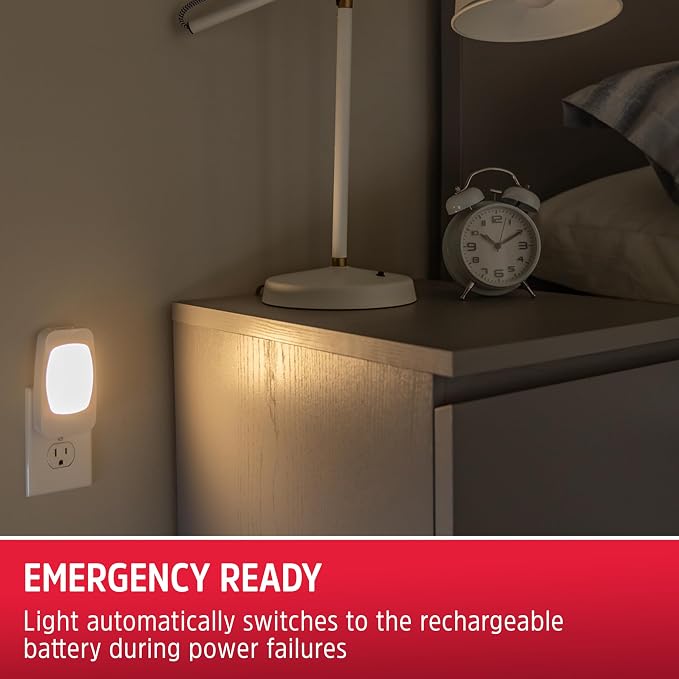 Energizer 4-in-1 LED Power Failure Night Light, 6 Pack, Plug-in, Light Sensing, Auto On/Off, Foldable Plug, Soft White, Emergency Flashlight, Tabletop Light, Hurricane, Storm, Tornado, 43666-P1