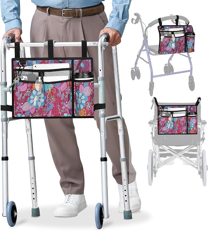 supregear Accessories Bag for Walker, Wheelchair, Rollator - Walker Basket Bag w/Cup Holder - Seniors Caddy Attachment Pouch for Walkers, Water Resistant Large Capacity Carry Storage Carrier Tote