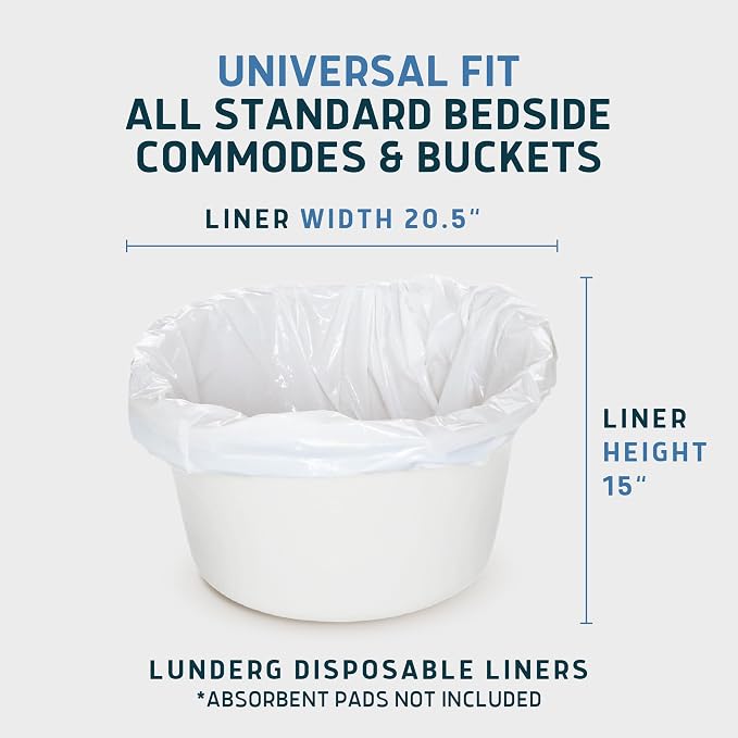 Lunderg Commode Liners - Value Pack 50 Count Universal Fit | Medical Grade Bedside Liners Disposable for Adult Commode Chair, Portable or Camping Toilet Bags