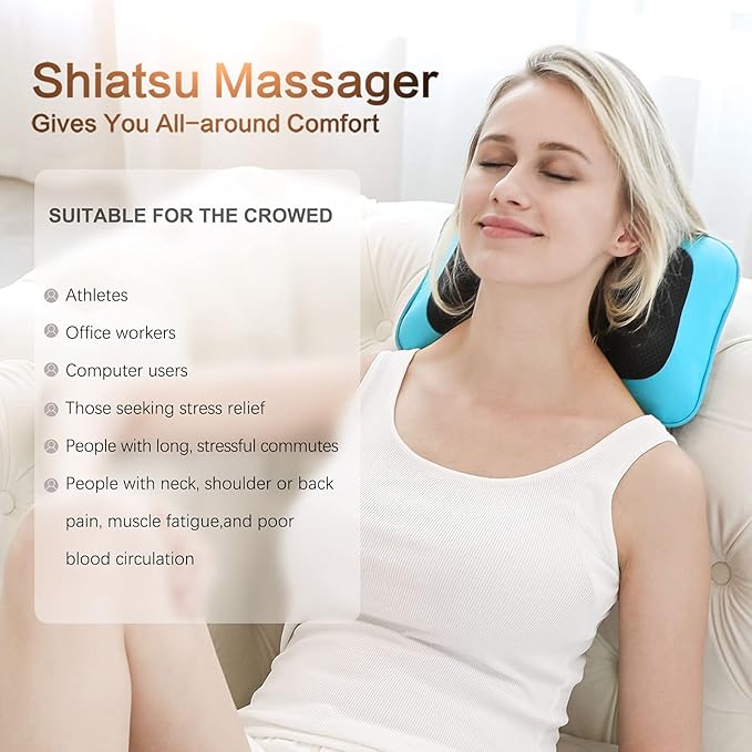 Mo Cuishle Electric Shiatsu Back Massager with Heat - Powerful 3D Kneading for Neck, Shoulder, Lower Back Pain Relief - Ergonomic Design for Home, Office, & Car - Gifts for Women, Men, Mom & Dad