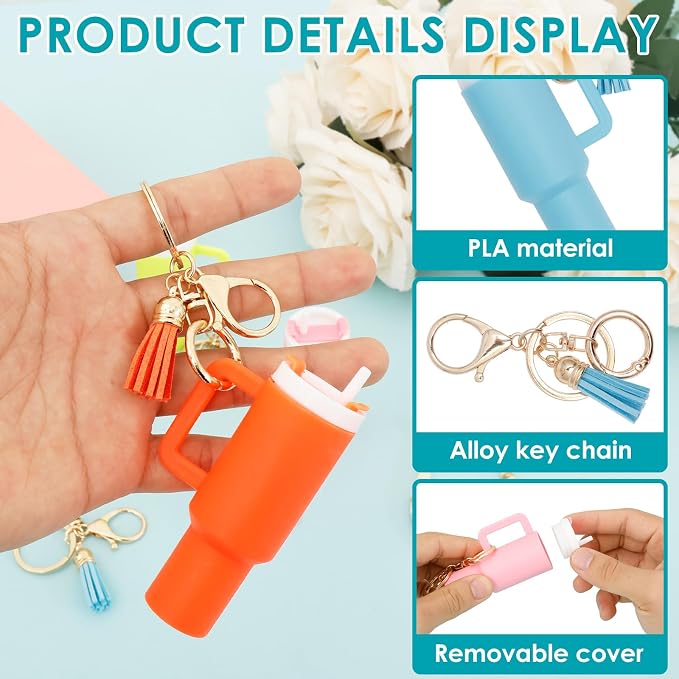 16PCS Mini Tumbler Keychain Accessories for Stanley Cup Cute Chapstick Holder Key Chain Charms for Women Men Girls