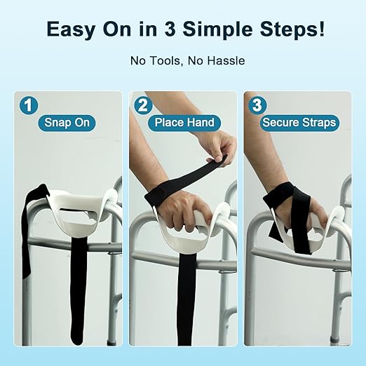 Right Hand Walker Splint with Two Securing Straps, Cushioned Walker Padding for Comfortable Grip, Hand Brace Splint for Seniors, Rehab and Elderly Rollator and Limited Hand Mobility Users