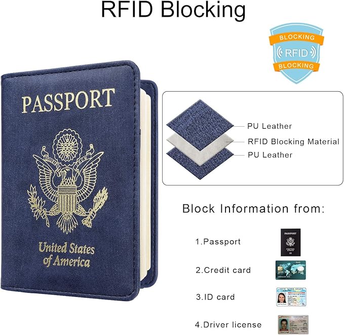 WALNEW Passport Holder for Travel, RFID Passport Cover Wallet for Women Men, PU Leather Passport Book Card Holder Case with Pen, Travelling Essentials for Flying | PU Leather Passport Cover Case with Pen Holder, Travel Must Haves Accessories, Passport ...