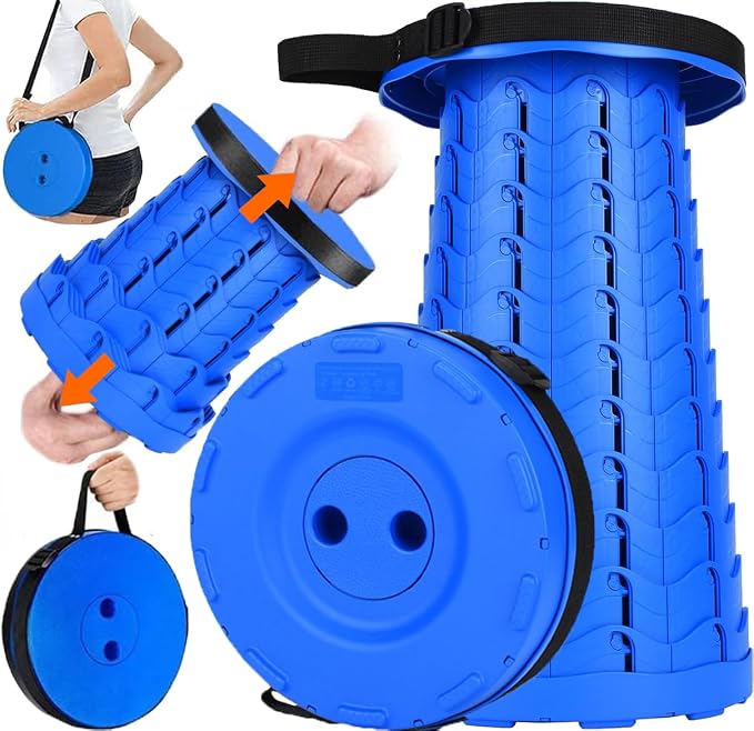 Fishboy Upgraded Collapsible Stool, 400lbs Max Weight, Lightweight But Sturdy, Portable Retractable Folding Telescoping Foldable Camping Stool for Adults Outdoor Fishing Hiking BBQ