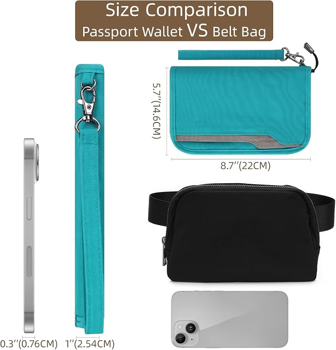 Passport Holder Family RFID Passport Wallet, Passport Holder Women/Men, Travel Wallet Documents Organizer Zipper Case with Removable Wristlet Strap, Travel Essentials for Flying