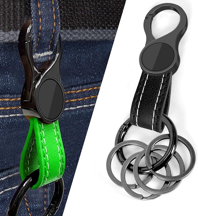 Idakekiy Key Chain with 4 Key Rings and Quick Release Carabiner Clip Leather Car Keychain for Men and Women