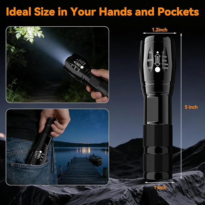 LED Flashlight 4 Pack, Small Flashlights High Lumens with 5 Modes, Waterproof Zoomable Mini Tactical Flash Light for Home Emergencies Camping Hiking