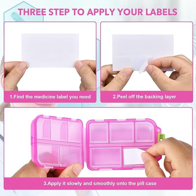 Large Travel Pill Organizer, 10 Compartments Small Portable Pill Case with 189 Medicine Labels, Compact Medicine Storage Box for Purse, Pocket, Airplane, Travel, Nurse Daily Use 3 Pack