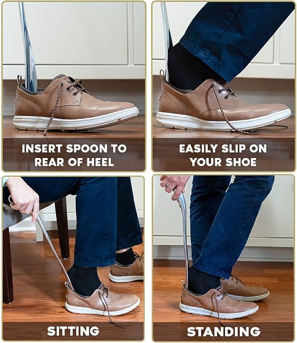 Shoe Horn Long Handle for Men Women Extra Long Handled Metal Wide Shoehorn for Seniors Solid Sturdy Durable Shoe Spoon Helper